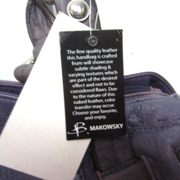 NWT B. Makowsky Purple Leather Shoulder Bag Tote Flaw - Picture 3 of 10